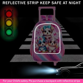 AGSDON 3PCS Rolling Backpack for Girls, Kids Roller Wheels Bookbag, Wheeled Elementary School Bag with Lunch Bag - Dog