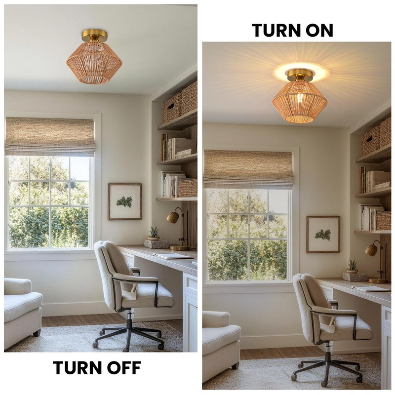 Boho Ceiling Light Fixture, Coastal Handmade Woven Light Fixtures Ceiling