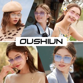 OuShiun Fashion Ladies Metal Alloy Half Frame 100% UV Protection Sun Glasses Large Oversized Shades Gradient Womens Sunglasses Eyewear(Gradient Blue)