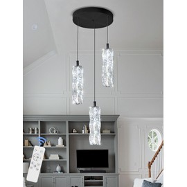 ykolupty Pendant Lights Kitchen Island 3-Lights Pendant Chandelier for Dining Room Hallway Stairwell,LED Dimmable 2700K-6000K