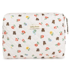 Aucuu Travel Cosmetic Bag, Coquette Makeup Bag, Quilted Toiletry Bag, Women's Cosmetic Bag, Large Capacity, Cotton Makeup Bag with Floral Pattern for Children, Women, Men, #8 Flower Bear, cute