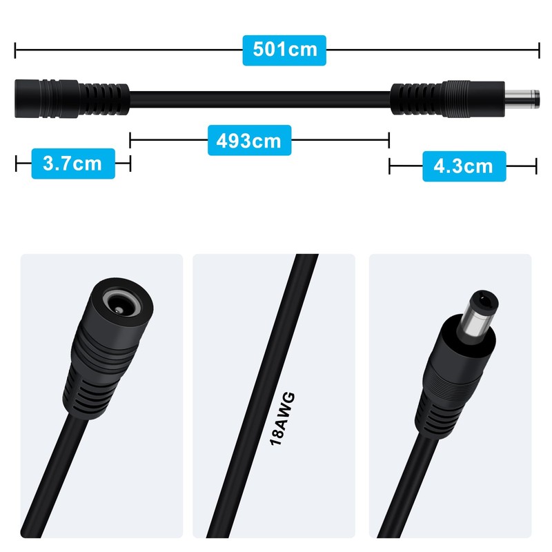 YINGAYOU DC Power Extension Cable 5.5mmx2.1mm 18AWG DC Cable Male