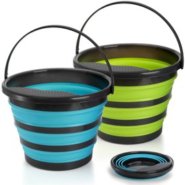 Pumtus 2 Pack Collapsible Bucket, 2.6 Gallon Foldable Round Tub with Removable Filter, Gardening Bucket for Watering Cleaning, Space Saving Outdoor Waterpot for Camping, Car Wash, Fishing Water Pail