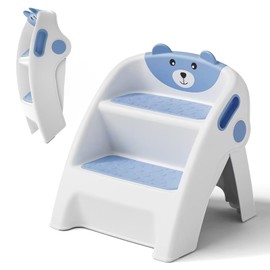 Toddler Step Stool Foldable 2 Step for Kids Collapsible Anti-Slip Stepping for Bathroom Sink, Potty Toilet, Kitchen Helper (Blue)