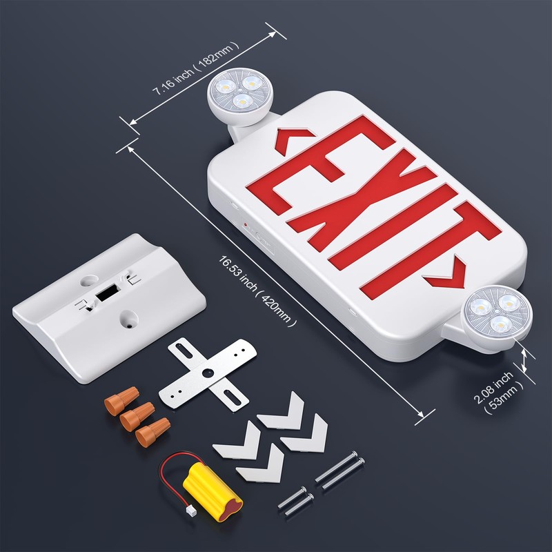 SASELUX Led Exit Sign Emergency Light Combo Adjustable Two Head,Double