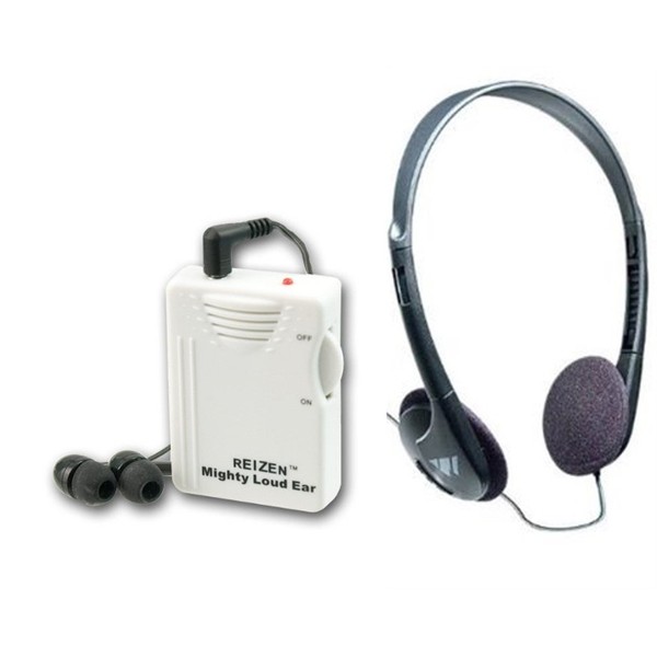 Reizen Mighty Loud Ear 120dB Personal Sound Hearing Amplifier with Earphones and Extra Headphones