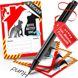 HUND IST KÖNIG Fire Brigade Sticker Pet Rescue for Door and Window - Emergency Fire Brigade Sticker 10.5 x 7.4 cm Made in Germany - Fire Protection - Set of 4 Includes Foil Pen