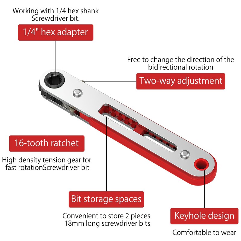 HENGBIRD 2Pcs Mini Ratchet Wrench Set 1/4 Inch Drive Ratcheting