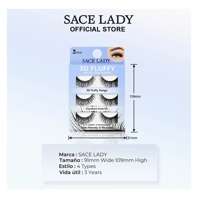 Sace Lady Pestañas Postizas 3d Fluffy Volume, Reutilizables