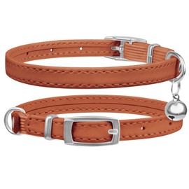 DAIHAQIKO Cat Collar with Bells,Kitten Collar for Boy & Girl Leather cat Collar Breakaway with Safety Elastic Strap (Neck Fit 8"-11",Brown)