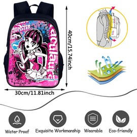 PLNVNVP Monster Children's Backpack, 3D Printed School Backpack, Cartoon Backpack, Monster Children's School Bag, for Middle School, Travel, School, black