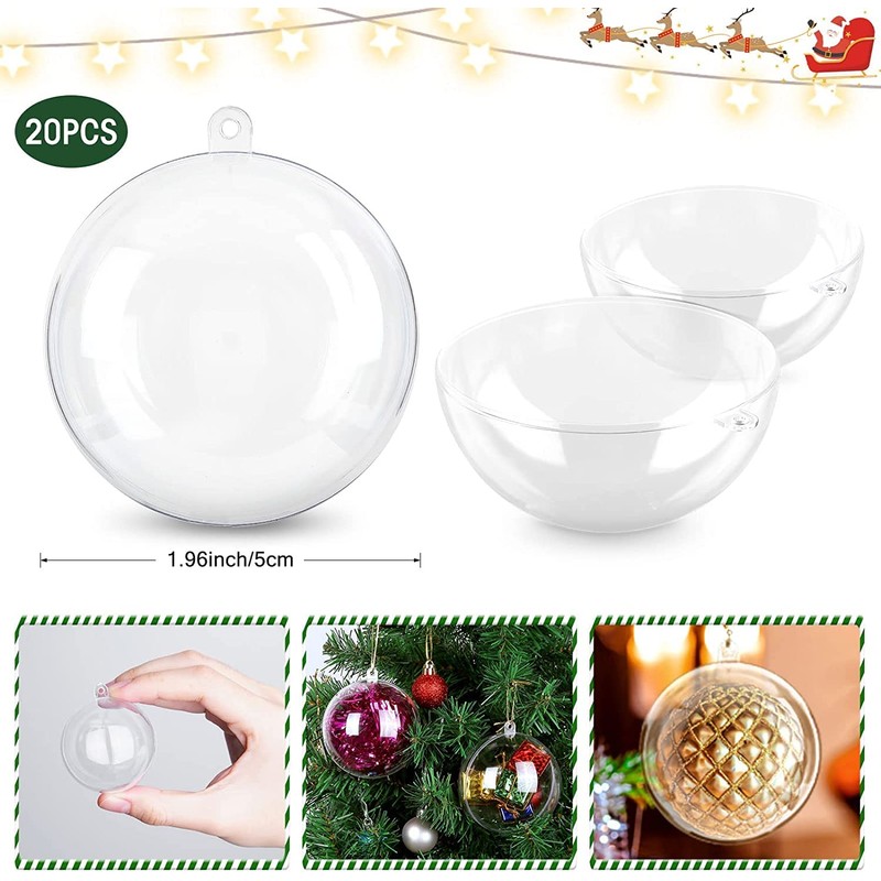 5cm 20pcs Christmas Baubles Clear Fillable Christmas Ball Xmas Decor