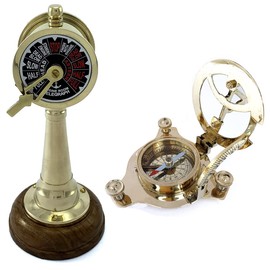 Antique Vibes Sailor Brass Controller Telegraph Desktop Decor Gifts + Vintage Brass Sundial Compass Tracking Christmas Decor Gift For Father & Mother