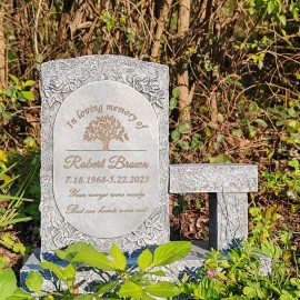 Resin Stone-like Pattern Commemorative Tombstone Figurine Tree Design Engraved Text Mini Bench Included. Holiday Outdoor GreenColor: Brown, Size: One Size