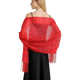 vimate Red Lace Shawl for Women Dressy-Spring Summer Fall Sheer Thin formal Shawl Wrap Headscarf for Evening Dress (Style 2-Red)
