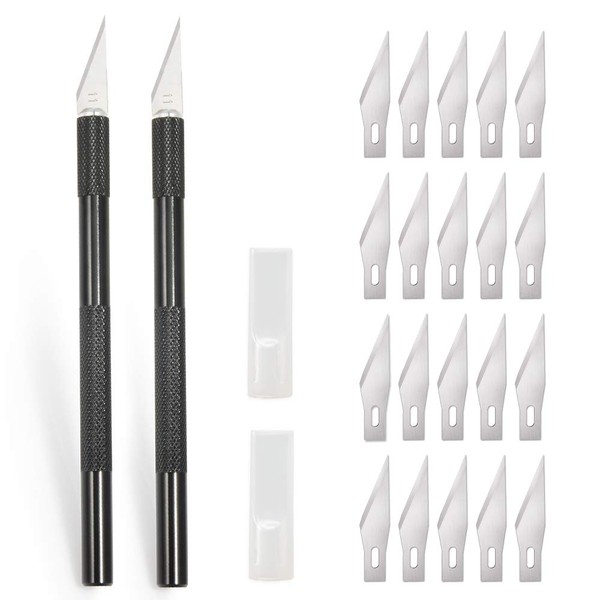 Ehdis Pack of 2 Scalpel with 20 Replacement Blades, Craft Knife, Craft Knife, Hobby Knife, Carving Knife, Cutter for DIY Art, Work Cutting, Caving, Sculpture, Window Film, Paint Protection Films,