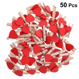Kisangel 50pcs Love Photo Clip Small Mini Clothes Pins for Photo DIY Craft Decor Wood Retro Decor Hand Decor Vintage Decor Tiny Cute Clothespins Red Showcase Bamboo Baby Clothing