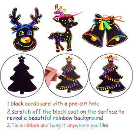 DIYASY Christmas Scratch Art Paper,96Pcs Crafts Kits Magic Rainbow Scratch Cards for Xmas Tree Ornaments and Kids Birthday Decoration