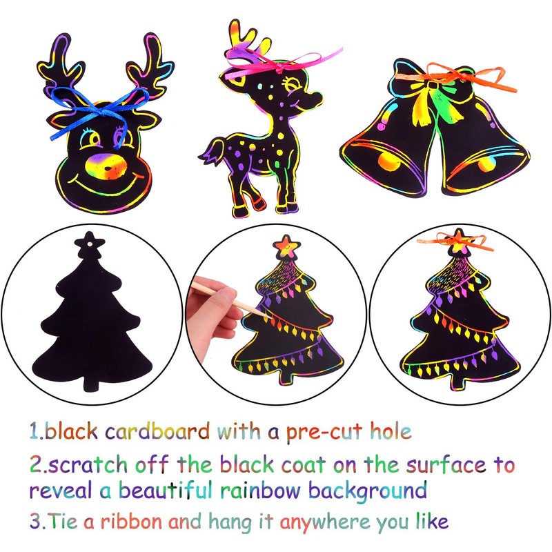 DIYASY Christmas Scratch Art Paper,96Pcs Crafts Kits Magic Rainbow Scratch