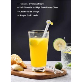 Glass Straws(Yellow+Green+Blue+Pink),Fish Glass Straws Glass Straws for Drinking Creative Straws Reusable Glass Straws