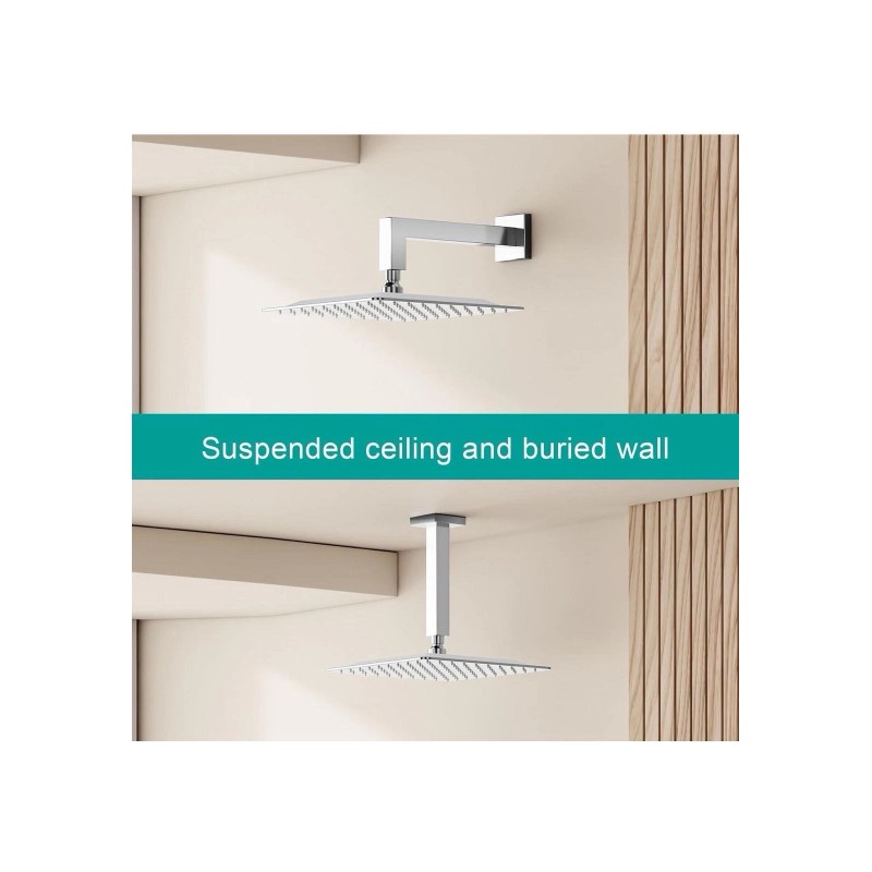 AULEEND Square stainless steel rain shower head high flow rainfall
