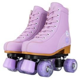 YYW High-top PU Leather Roller Skates for Women，Outdoor Roller Derby Skates for Unisex Beginners with Light up Wheels(Purple-39-Women 8.5/Men 7)