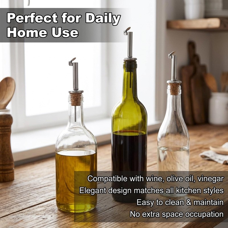 Straight Cork Oil Pourer Spout, Premium Olive Dispenser Pouring Accessory