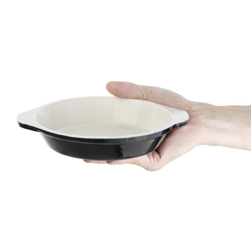 Vogue Black Round Gratin Dish 30X150mm 400ml Cast Iron Baking