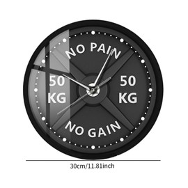 Fenteer 11.8inch Barbell Weight Pattern Wall Hanging Clock Round for Bedroom Multifunctional