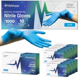 Medical Exam Blue Nitrile Gloves X Large 1000 Count - 3 Mil Powder and Latex Free Disposable Gloves - Case of 10 Boxes of 100