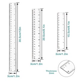 KEWAYO 5 Pieces Plastic Ruler, Clear Ruler Transparent Straight Ruler 6/8/12in(15/20/30cm) Measuring Ruler Tool Set, for Student School Home Office