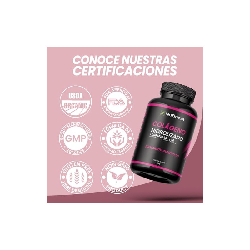 Nuboost Colágeno Hidrolizado 1000 Biotina Ácido Hialurónico Cápsulas Piel Cabello