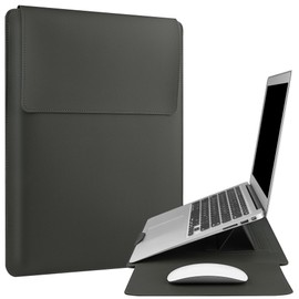 HoYiXi 13.3'' /13.6'' Laptop Sleeve Case Leather Bag with Stand Compatible with MacBook Pro 14/MacBook Air 13(M1 M2)/ASUS Vivobook 14/Dell XPS 13/ASUS Acer Matebook 14'' laptop case,Grey