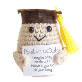 PICKLE BUDDIES Graduate Positive Potato - Emotional Support Crochet Potato Handkraft Positive Crochet Animals Tiny Potato Gift Emotional Support Potato Dolls Desk Decor for Anxiety & Stress Relief