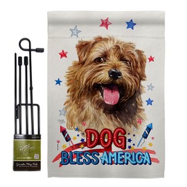Breeze Decor Patriotic Norfolk Terrier Garden Flag Set with Stand Animals Dog Puppy Spoiled Paw Canine Fur Pet Nature Farm Animal Creature Small Gift Yard House Banner Made in USA 13 X 18.5