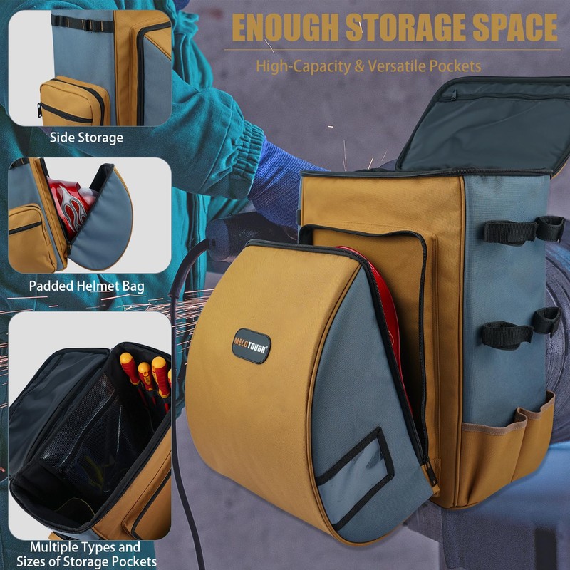 MELOTOUGH Welding Backpack for Tools and Helmet Welder Backpack Large