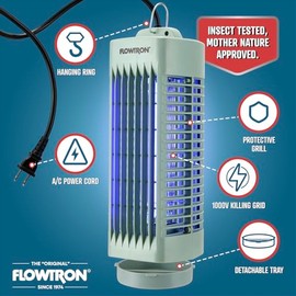 Flowtron Indoor Bug Zapper (Green) - 1000V Electric Insect Killer with UV Light - 215 Sq Ft Coverage - Plug-in Fly & Mosquito Trap for Bedroom, Kitchen & Office