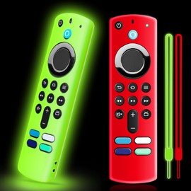 SOTATOO 2 Pack Silicone Remote Cover Case, Anti Slip Silicone Protective Case Glow in The Dark with Color Lanyard(Glow Green & Red)