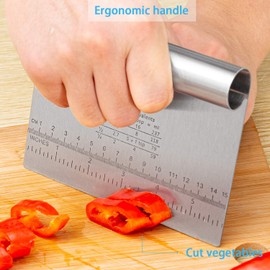 Pro Dough Raspador/Cortador de masa de acero inoxidable pulido con escala de medición, multiusos, cortador de pizza, separador de pan de pastelería, 2 piezas