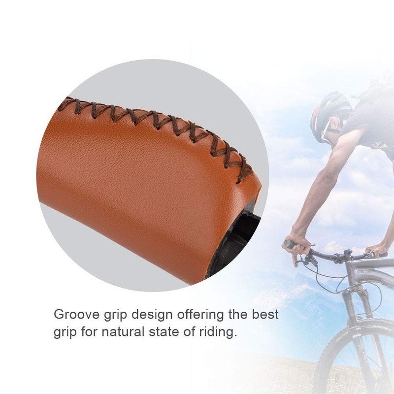 DEWIN Leather Bike Handle Grips, 1 Pair Retro Bicycle Grips