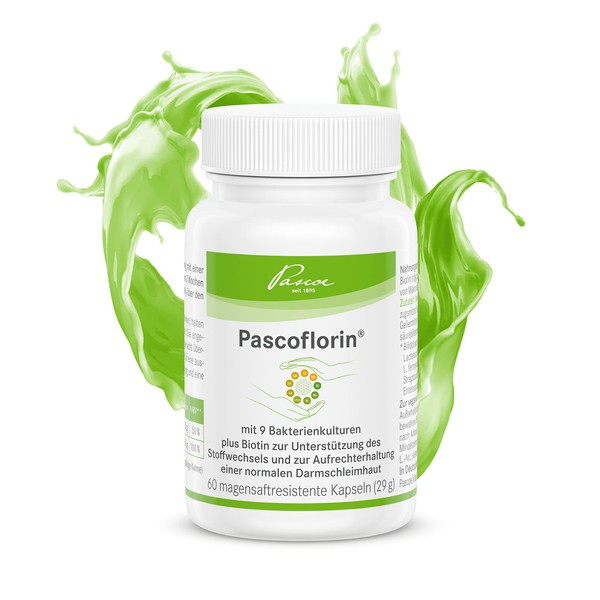 Pascoe Pascoflorin: 9 Probiotic Lactic Acid Bacteria Cultures for the Intestinal Flora - Biotin for Metabolism - Also Accompanying Antibiotic Therapy - Vegan - 60 Capsules