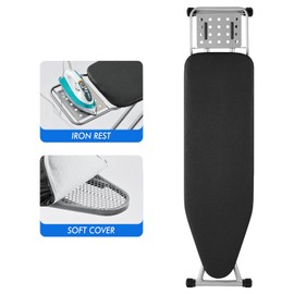 BKTD Ironing Board, Heat Resistant Cover Iron Board with Steam Iron Rest, Non-Slip Foldable Ironing Stand. Heavy Sturdy Metal Frame Legs Iron Stand(13 * 34 * 53 Inches) (Silver Black)