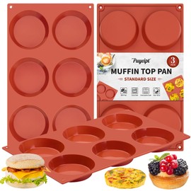 Puyeipt 3 Pack Silicone Egg Molds for Breakfast Sandwiches, 3 Inch Non-Stick Round Muffin Top Pans for Baking Egg Bites, Whoopie Pies, Corn Bread, Tarts
