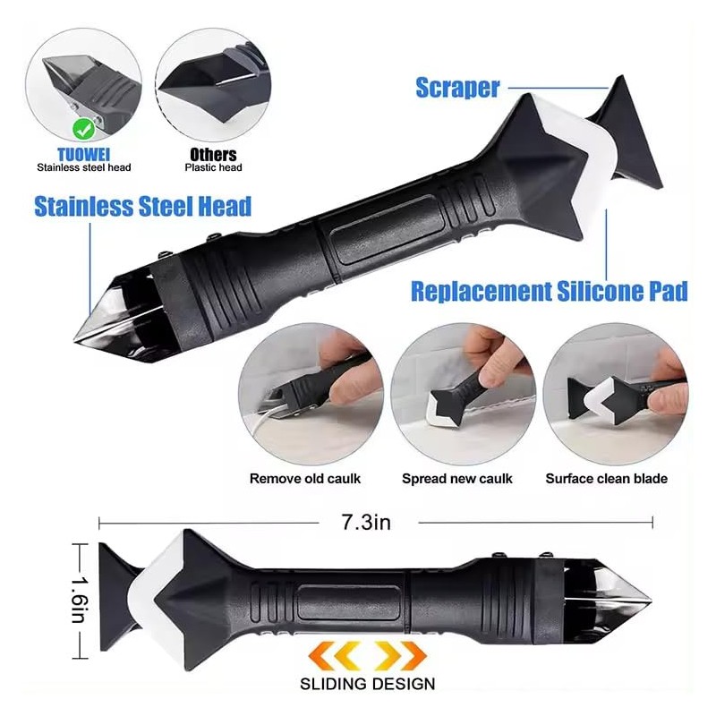 2 Pack 3-IN-1 Caulk Tool for Removal and Application, for