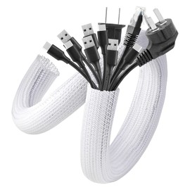 AGPTEK Cable Sleeve Cover, 2Pack 5ft - 1.6 inch Cord Management Wire Organizer Under Desk, Home Office Computer Wire Cover Hider Cord Protector, Protect Cables from Pet Cat Dog Chewing, White