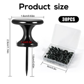 30pcs Push pins for Cork Board, Black Pushpin Large Tumb Tack Decorative Push Pins for Bulletin Board Wall Hanging Map Office Home Classroom Decoration