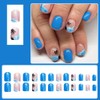 Spring Summer Press on Nails Short Square Fake Nails Blue