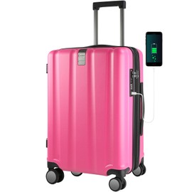 KROSER Hardside Expandable Carry On Luggage with Spinner Wheels & Built-in TSA Lock, Durable Suitcase Rolling Luggage with USB Port, Carry-On 20-Inch, Magenta