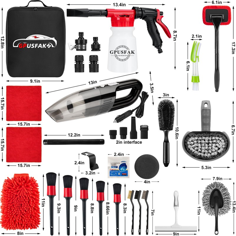 GPUSFAK 42Pcs Car Wash Cleaning Kit with Foam Gun Sprayer