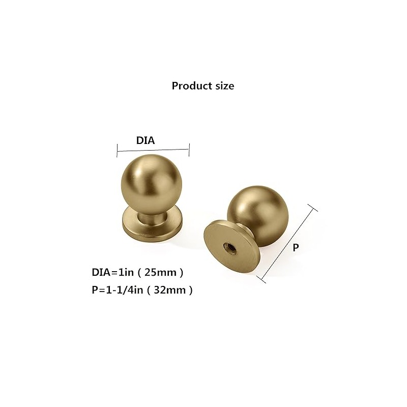 khtumeware 10 Pack Gold Cabinet Knobs Round 1 inch Brushed